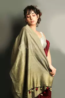 Maroon plain blended cotton saree with blouse