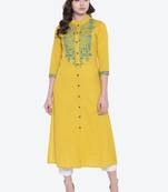 Yellow embroidered cotton embroidered-kurtis