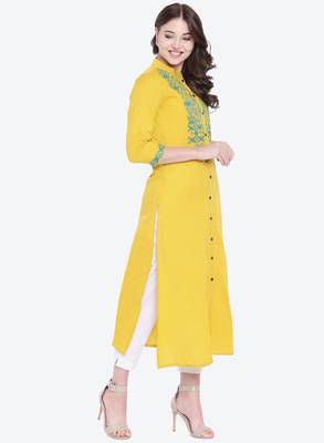 Yellow embroidered cotton embroidered-kurtis 3