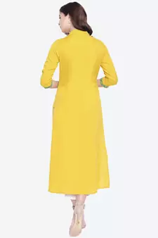 Yellow embroidered cotton embroidered-kurtis