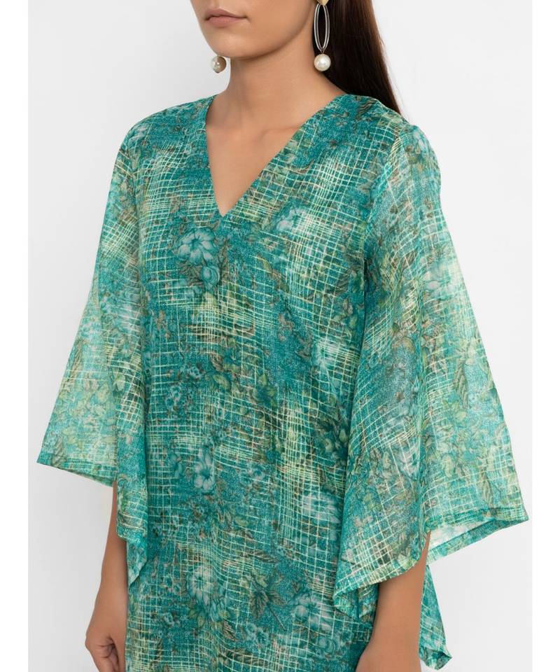 Green Printed Bell Sleeve Kurta TRUEBROWNS LIFESTYLE PVT. LTD. 3321588