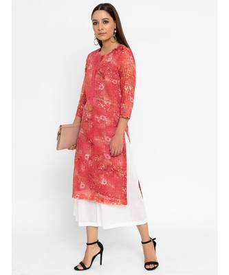 Red Printed Straight Kurta 2