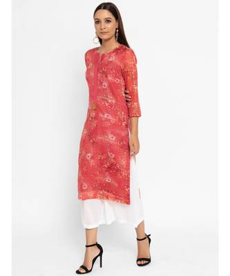 Red Printed Straight Kurta 3