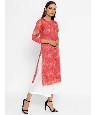 Red Printed Straight Kurta 4