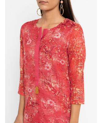 Red Printed Straight Kurta 5