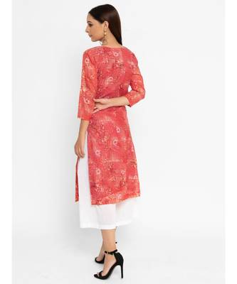 Red Printed Straight Kurta 6