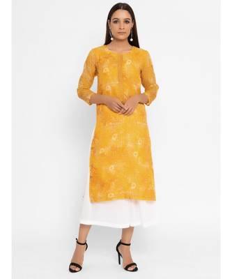 Yellow Printed Straight Kurta 1