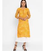 Yellow Printed Straight Kurta