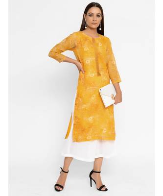 Yellow Printed Straight Kurta 2