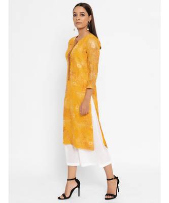 Yellow Printed Straight Kurta 3