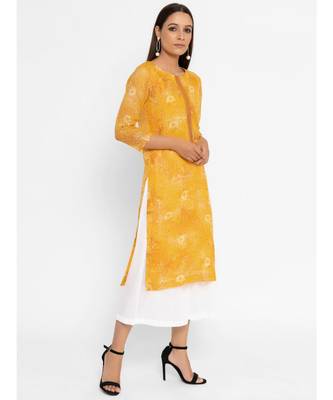 Yellow Printed Straight Kurta 4