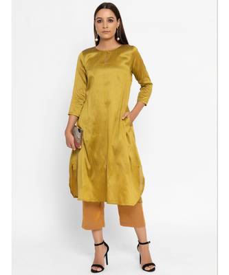 Yellow Silk Blend Flare Kurta pant 2