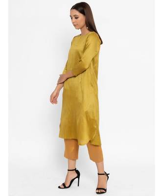 Yellow Silk Blend Flare Kurta pant 3