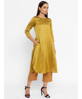 Yellow Silk Blend Flare Kurta pant 4