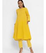 Khadi Yellow Flare Kurta Pant Set