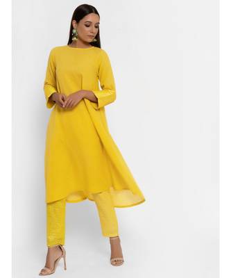 Khadi Yellow Flare Kurta Pant Set 2