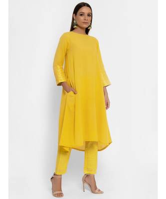 Khadi Yellow Flare Kurta Pant Set 4