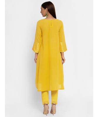 Khadi Yellow Flare Kurta Pant Set 5