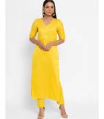 Chanderi Yellow Striped Long-Slit Straight Kurta Pant Set
