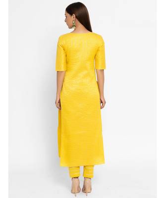 Chanderi Yellow Striped Long-Slit Straight Kurta Pant Set 5