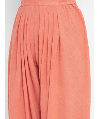 Chanderi Peach Front Tie-Up Flared Kurta Patiala Set 6