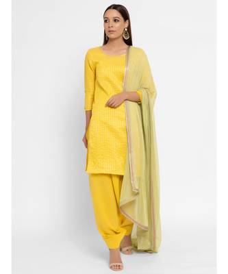 Chanderi Yellow Striped Tassle Kurta Patiala Set 1