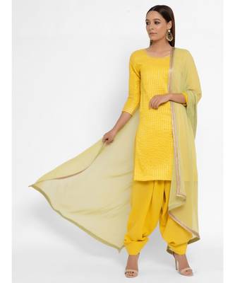 Chanderi Yellow Striped Tassle Kurta Patiala Set 2