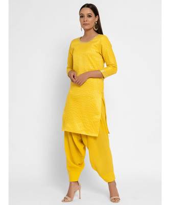 Chanderi Yellow Striped Tassle Kurta Patiala Set 3