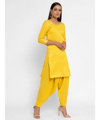 Chanderi Yellow Striped Tassle Kurta Patiala Set 4