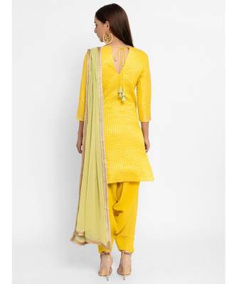 Chanderi Yellow Striped Tassle Kurta Patiala Set 5