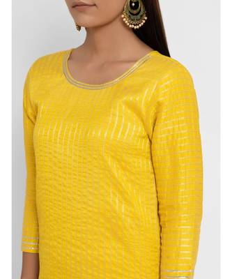 Chanderi Yellow Striped Tassle Kurta Patiala Set 6