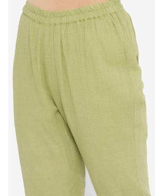 Chanderi Green Striped Straight Gota Kurta Pant Dupatta Set 5