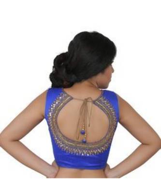 royal blue dupion silk blouse with mirror and handwork on the back 1