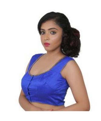 royal blue dupion silk blouse with mirror and handwork on the back 2