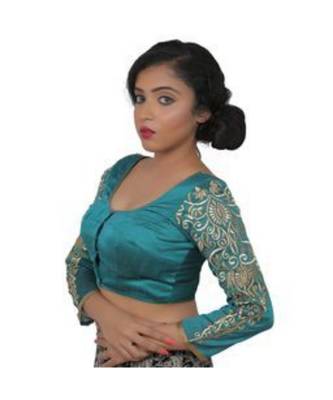 SeaGreen dupion silk long sleeves blouse 2
