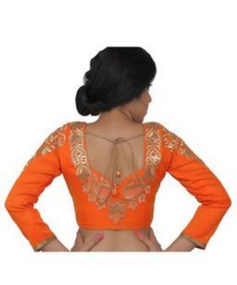 Orange dupion silk long sleeves blouse 2