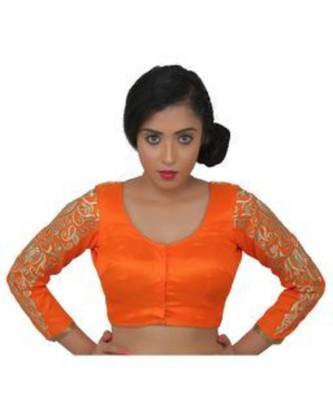 Orange dupion silk long sleeves blouse 3