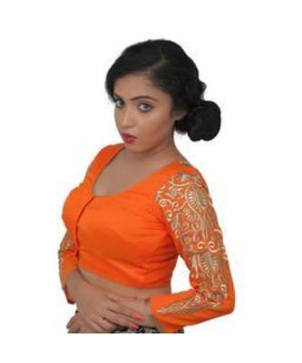 Orange dupion silk long sleeves blouse 1