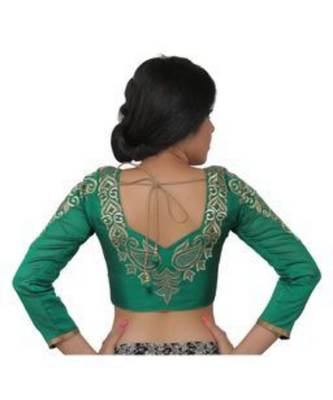 Green dupion silk long sleeves blouse 2
