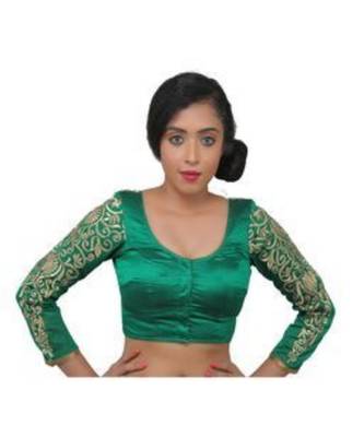 Green dupion silk long sleeves blouse 3