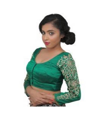 Green dupion silk long sleeves blouse 1