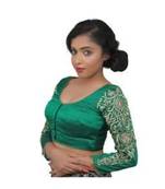 Green dupion silk long sleeves blouse