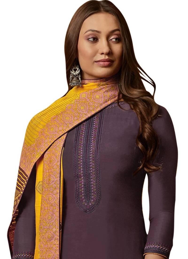 Purple Heavy Premium Silk Semi-Stitched Palazzo Suit With Embroidery Sequence Work