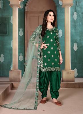 Dark-green embroidered art silk salwar 1