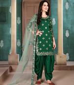 Dark-green embroidered art silk salwar
