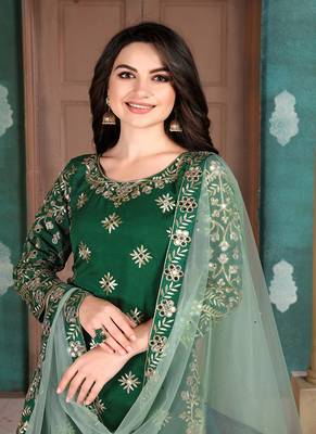 Dark-green embroidered art silk salwar 2