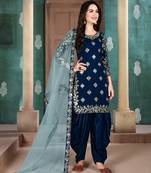 Dark-blue embroidered art silk salwar