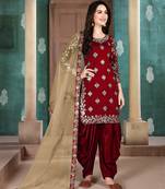 Red embroidered art silk salwar
