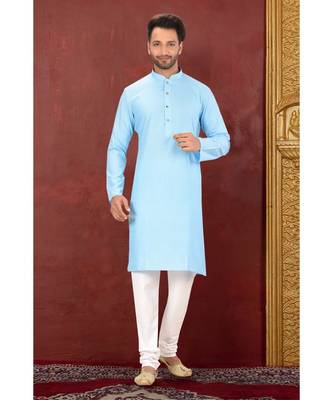 turquoise plain Cotton kurta pajama 1