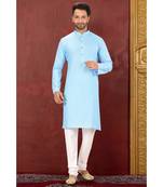 turquoise plain Cotton kurta pajama